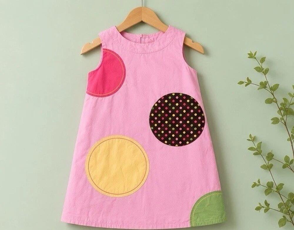 Girls Gymboree Pink Circle Patch Girls Dress Age 8 Vintage Cotton